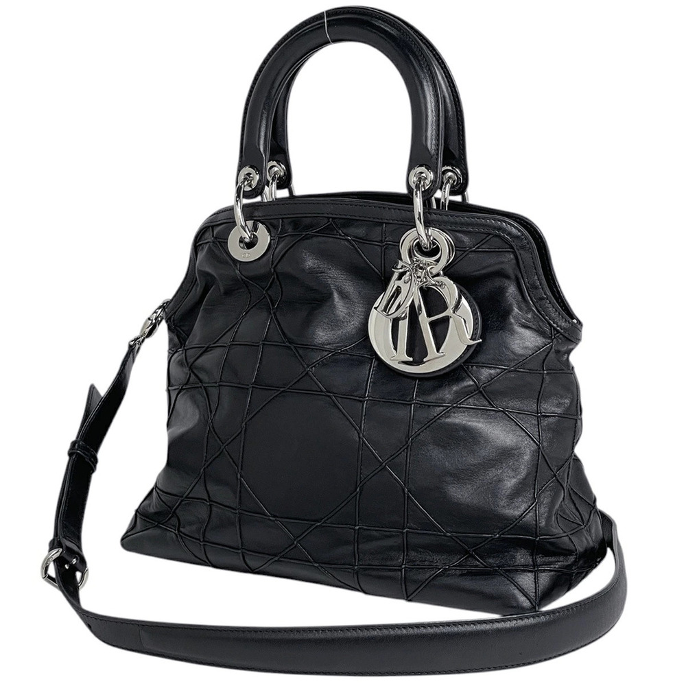 Christian Dior Granville Handbag Cannage Leather Black
